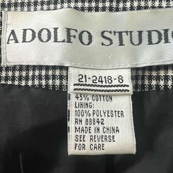 Adolfo Studio Womens  Notch Lapel Single Breasted  Checked Gray Blazer Size 10 - Picture 7 of 10